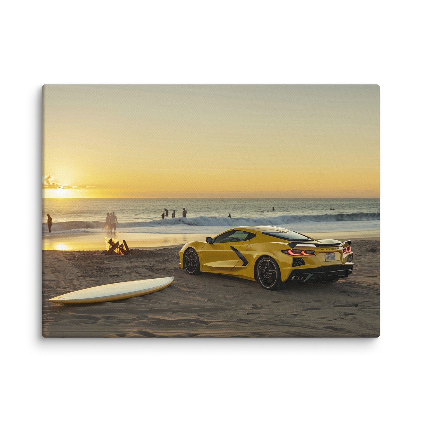 Beachfront Sunrise: Yellow C8 Corvette (Canvas)