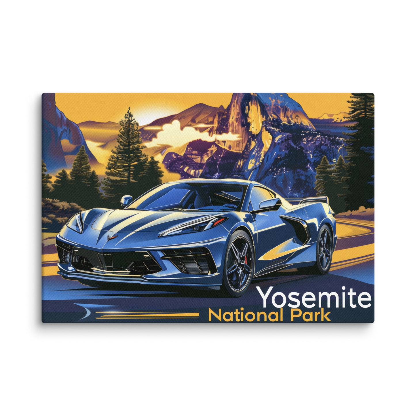 Yosemite Sunrise: Rapid Blue C8 Corvette (Canvas)