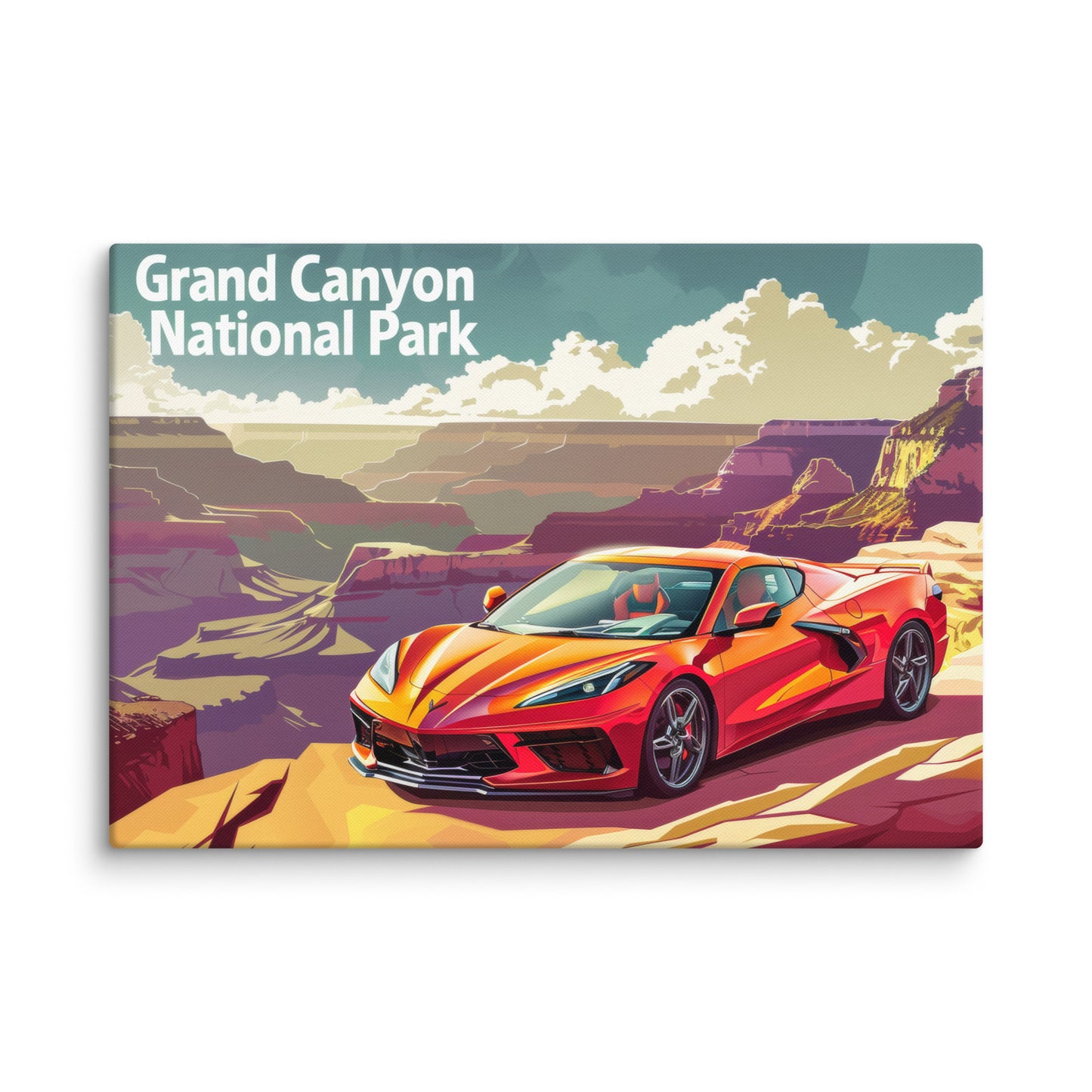 Canyon Majesty: Red C8 Corvette at Grand Canyon (Canvas)