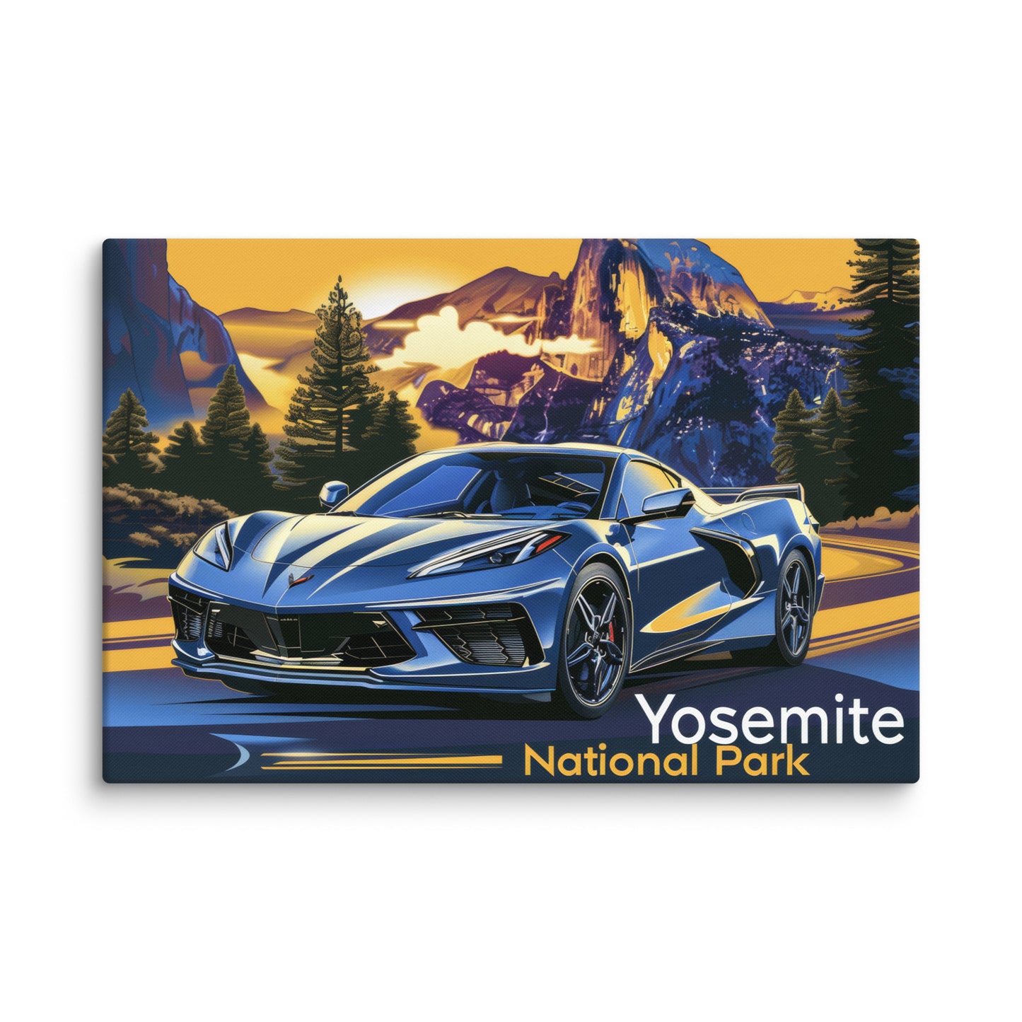 Yosemite Sunrise: Rapid Blue C8 Corvette (Canvas)