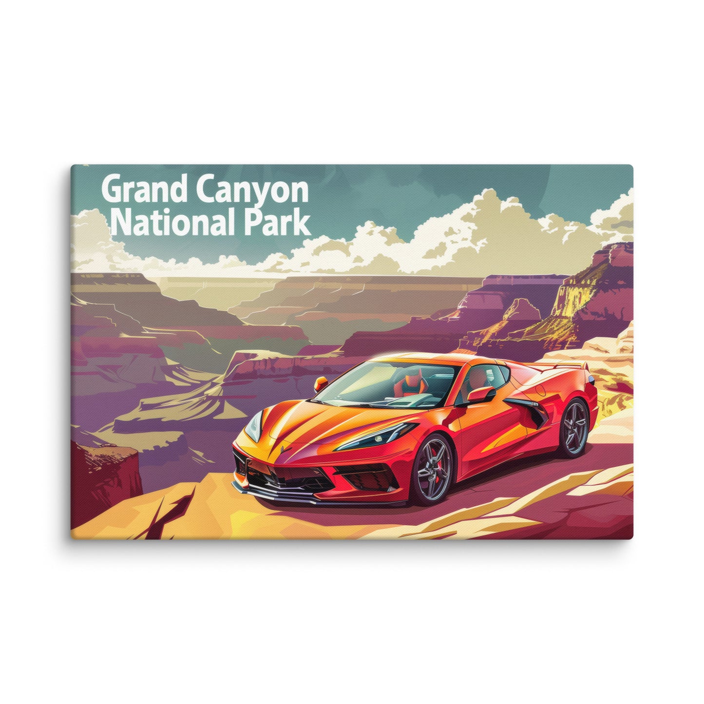 Canyon Majesty: Red C8 Corvette at Grand Canyon (Canvas)