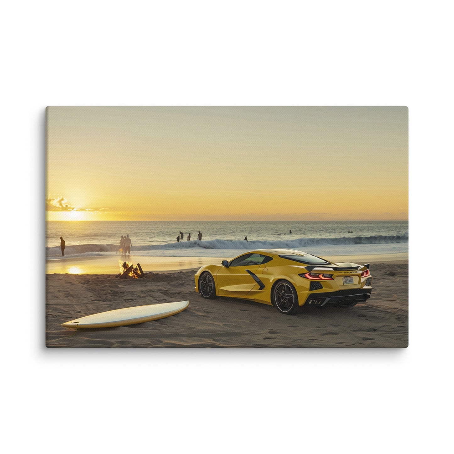 Beachfront Sunrise: Yellow C8 Corvette (Canvas)