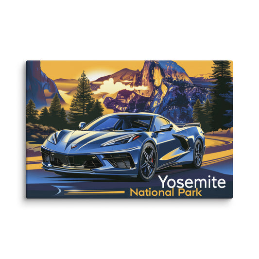 Yosemite Sunrise: Rapid Blue C8 Corvette (Canvas)