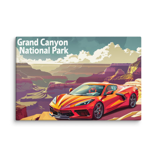 Canyon Majesty: Red C8 Corvette at Grand Canyon (Canvas)