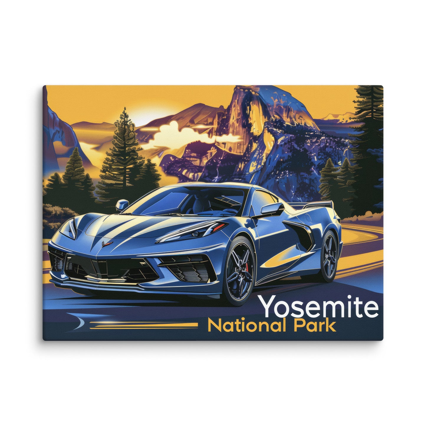 Yosemite Sunrise: Rapid Blue C8 Corvette (Canvas)