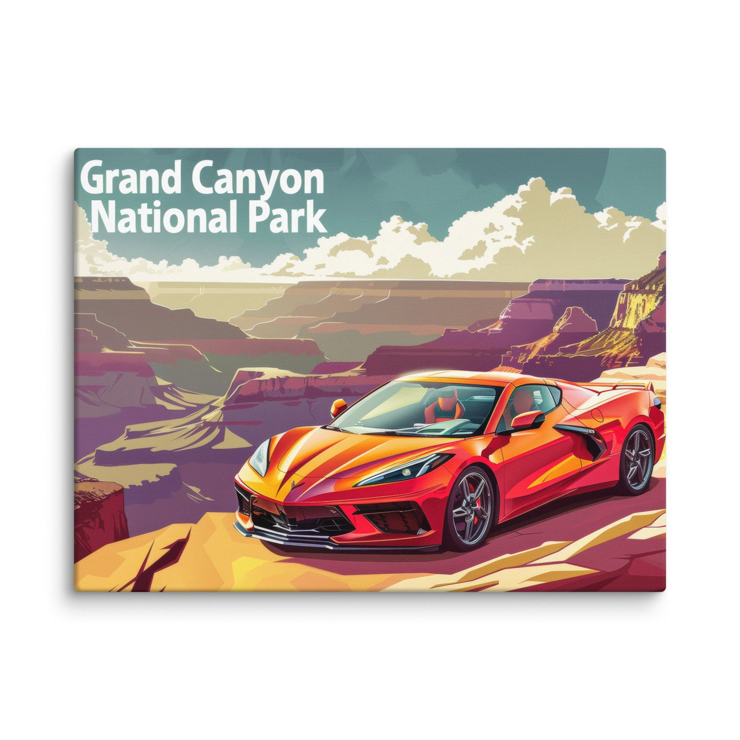 Canyon Majesty: Red C8 Corvette at Grand Canyon (Canvas)